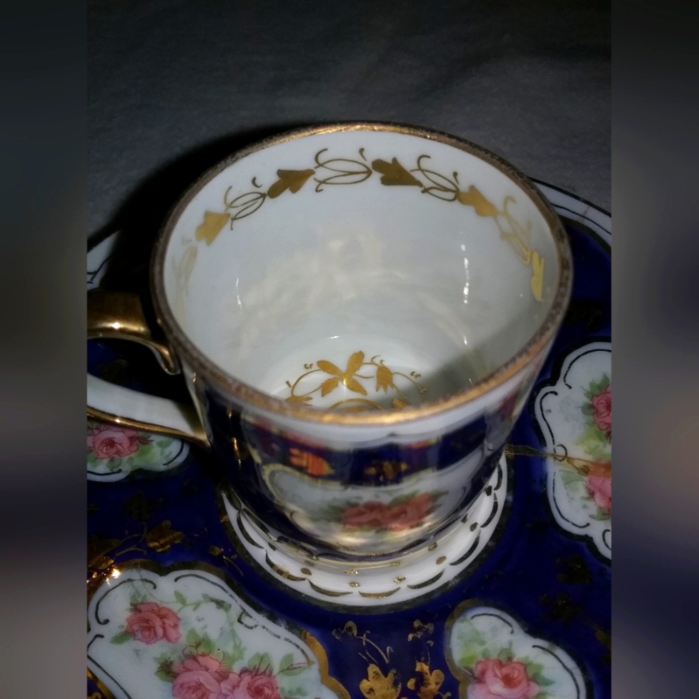 Vintage Navy with pink rose🌹floral China cup & saucer